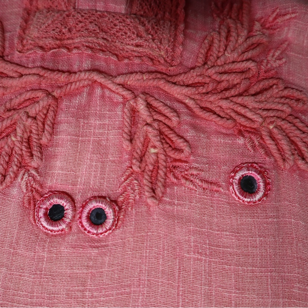 Soft Surroundings Coral Pink Embroidered Boho Tunic Top Mirror Fringe Small - Picture 14 of 16